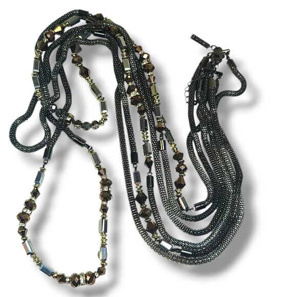 WHBM Multi-strand Snake Chain Crystal Bead Station Necklace 32"-44" - Picture 2 of 11